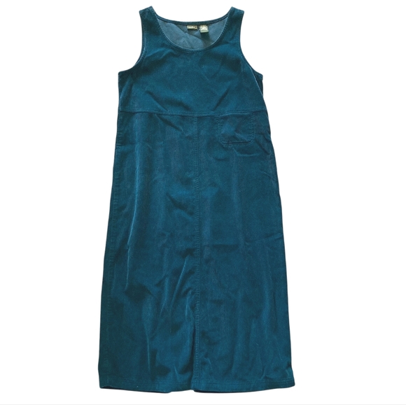 Vtg LL Bean Corduroy Jumper Blue dress Size 8 petite overall Cottage 90s Modest - Picture 9 of 11